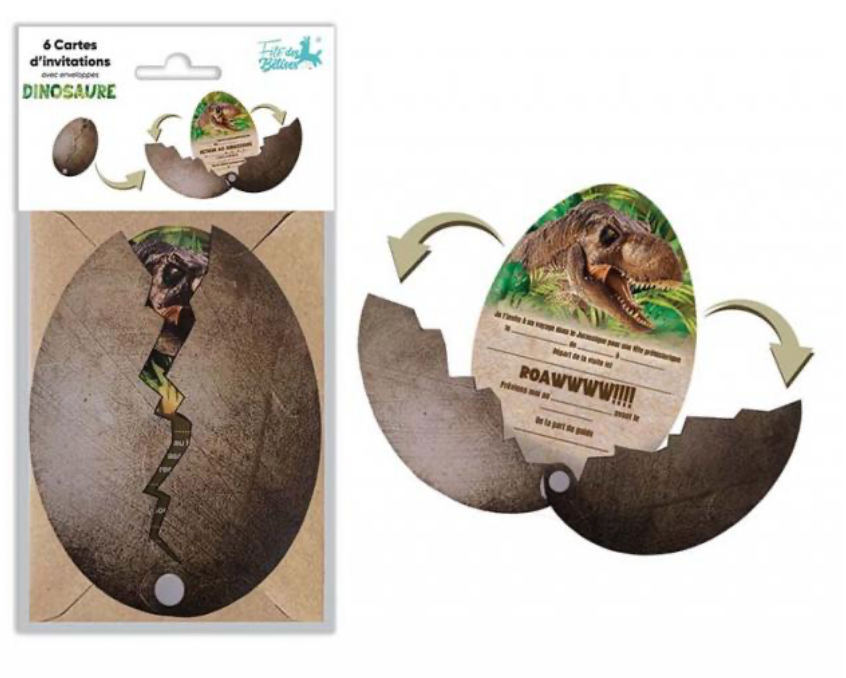 6 Cartes Invitations Dinosaures
