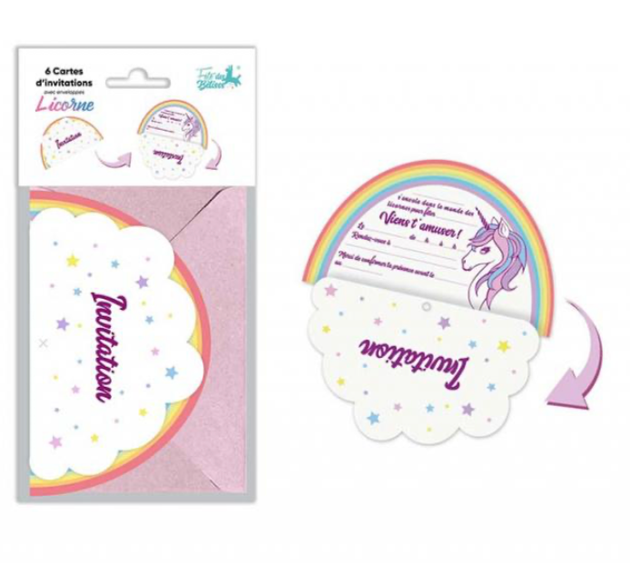 6 Cartes Invitations Licorne