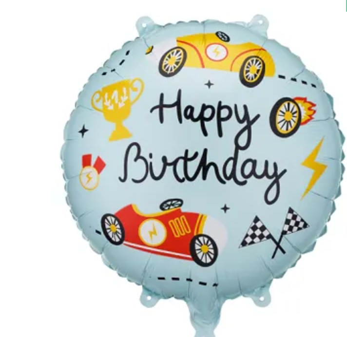 1 Ballon aluminium pastille Happy Birthday Voitures