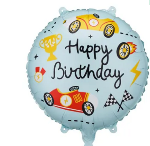 1 Ballon aluminium pastille Happy Birthday Voitures